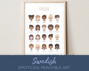 SWEDISH Educational Feelings Posters for School Psychologist, Sweden Poster Emotions Chart, Calming Corner, Montessori Boho Classroom Decor