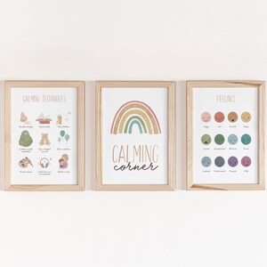Arte de pared de 3 piezas, Rincón calmante, Estrategias calmantes, Carteles educativos, Emociones, Gráfico de sentimientos, Decoración del aula, Arte de pared Montessori