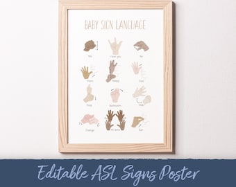 Editable ASL Poster, Custom American Sign Language Art, Educational Posters, Playroom Wall Art, Special Education, Montessori, DIGITAL