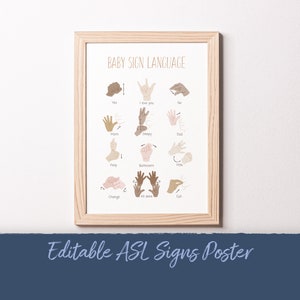 Editable ASL Poster, Custom American Sign Language Art, Educational Posters, Playroom Wall Art, Special Education, Montessori, DIGITAL