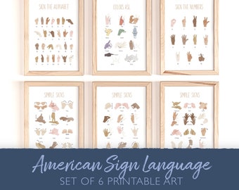 ASL, American Sign Language Art, Set of 6, ASL Alphabet Poster, Baby Sign Language, Educational Posters, Playroom, Special Education,DIGITAL