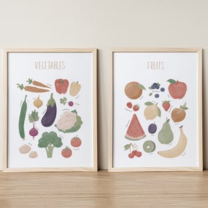 Vegetable Poster, Vegetable Print, Set Of 2 Prints, Fruits And Veggies, Educational Posters, Vegan Art, Montessori, Classroom Decor, DIGITAL