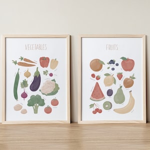 Gemüse Poster, Gemüsedruck, 2er-Set Prints, Obst und Gemüse, Lernposter, Vegan, Montessori, Klassenzimmer, DIGITAL