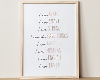 Affirmations Wall Art For Kids, Kid Affirmations, Educational Posters, I Am Enough, Kids Room Decor, Daily Affirmations, Kids Bedroom Decor