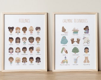 Gevoelens grafiek, kalmerende technieken, kalmerende hoek, emoties print, kalmeren Kit, speelkamer decor, Boho klas decor, Montessori, digitaal