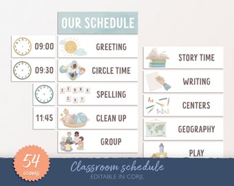 School Timetable, Editable Classroom Schedule, Bulletin Board Kit, Montessori, Boho Classroom Decor, Kindergarten Daily Schedule, DIGITAL