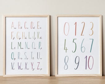 Rainbow Colors Alphabet Poster, Educational Posters, ABC Poster, Playroom Wall Art, Letters and Numbers, School Poster, Numbers Printable