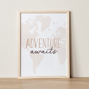 Das Abenteuer erwartet, Reiseposter, Montessori Wandkunst, Boho Prints, Weltkarte Druck, Lernposter, Kinderzimmer Wandkunst, Spielzimmerdeko