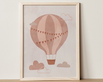 Boho Hot Air Balloon Nursery, Blush Pink Print, Adventure Print, Hot Air Balloon Decoration, Boho Decor, Play Room Decor, Digital Print