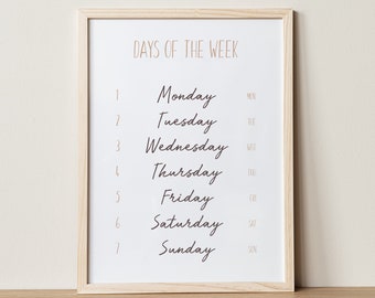 Days Of The Week Printable: Montessori Educational Poster (Digital Download)
