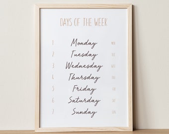 Days Of The Week Printable, Educational Posters, Preschool Poster, Classroom Decor, Playroom Wall Art, Montessori Wall Art, Homeschool