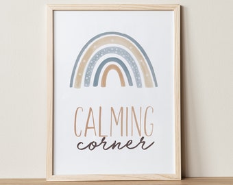 Calming Corner Rainbow Print: Blush Pink Montessori Wall Art (Digital Download)