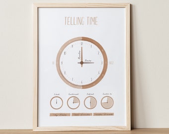 Impresión de reloj educativo para decir la hora: Decoración bohemia para el hogar (descarga digital)