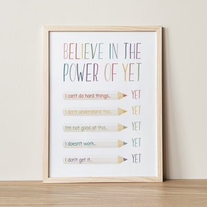 The Power Of Yet Poster, Calming Corner, Anxiety Relief, Emotions Poster, Growth Mindset Poster, School Counselor, Therapy Office, DIGITAL
