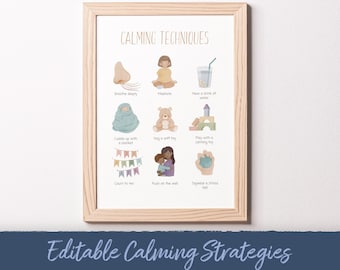 Editable Calming Strategies Poster: Feelings Chart, Playroom Decor (Digital Download)
