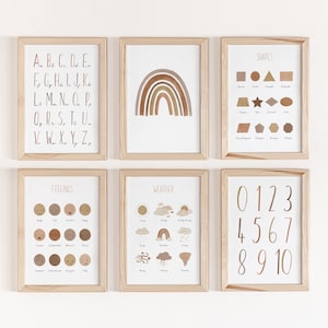 Conjunto Boho de 6 carteles educativos, decoración de la pared de la sala de juegos, cartel de emociones, cartel ABC, decoración del aula, gráfico de sentimientos, Montessori, DIGITAL