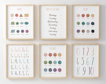 Educational Posters Set: Alphabet, Numbers, Shapes (Digital Download)