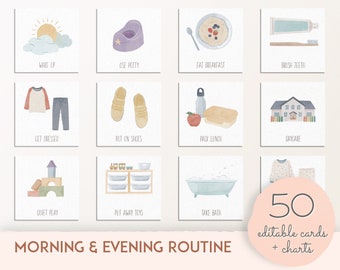 Editable Kids Chore Chart, Morning Evening Visual Schedule, Routine Chart, Toddler Bedtime Routine, Montessori Materials, DIGITAL PRINTABLE