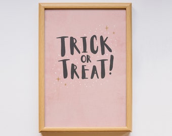 Trick or Treat Printable, Pastel Halloween, Creepy Cute Art Print, Spooky Halloween Poster, Cute Kids Halloween Decor, DIGITAL DOWNLOAD