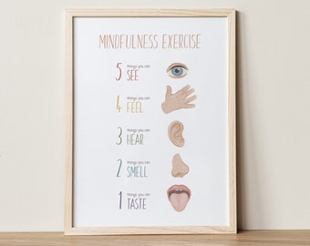 5-4-3-2-1 Grounding Technique Poster: Calming Corner Art (Digital Download)