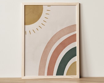 Boho Rainbow Print, Playroom Wall Art, Nursery Printable Wall Art, Boho Decor, Abstract Rainbow, Baby Room Decor, Minimalist Print