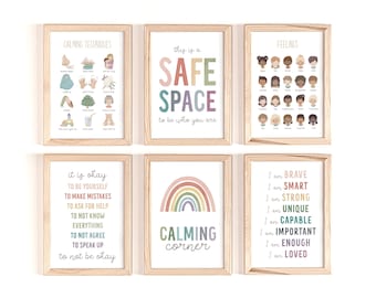 Set of 6 Calming Corner Posters, Calming Strategies, Feelings Poster, Emotions, I Am Affirmations Poster, Classroom Decor Bundle, DIGITAL