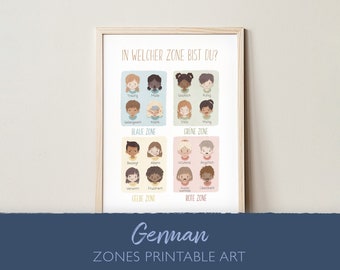 German Poster, Zones Of Regulation Poster, Emotional Regulation, Calm Corner, Coping Skills, School Counselor, Psychologist Art, DIGITAL