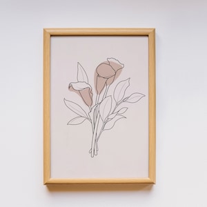 Calla, Line Art Blume, Boho Kinderzimmer Wandkunst, Blush Pink Wandkunst, Blumen Linie Zeichnung, Abstrakte Blumenmalerei, Botanisches Poster