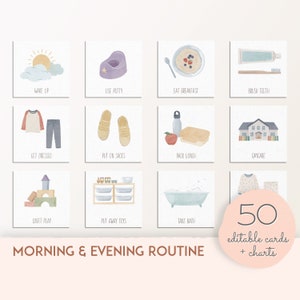 Gráfico de tareas para niños editable, horario visual de la mañana por la noche, gráfico de rutina, rutina de acostarse para niños pequeños, materiales Montessori, IMPRIMIBLE DIGITAL