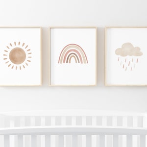 Sun Cloud Rainbow, Boho Prints, Blush Pink Wall Art, Gallery Wall Set, Playroom Decor, Boho Rainbow Print, 3 Piece Wall Art, Set of 3 Prints image 3