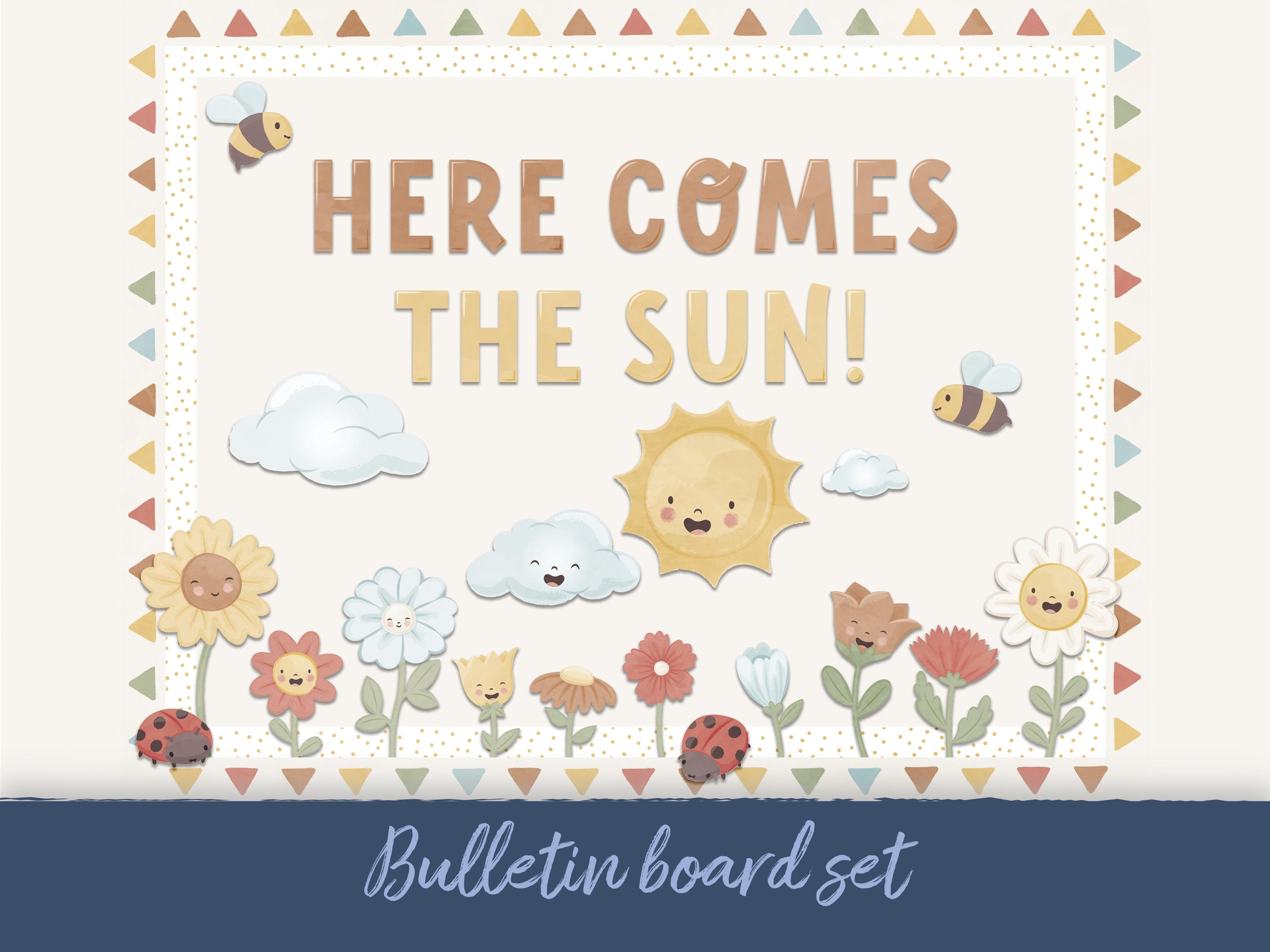 Here Comes the Sun Bulletin Board, Pastel Spring Classroom Decor ...
