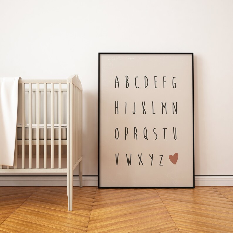 Abc Poster Alphabet Poster Playroom Wall Art Beige Etsy