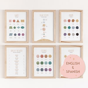Spanish To English, Set Of 6 Educational Posters, Montessori Materials, Emotions Chart, Classroom Decor Bundle, Playroom Wall Art, DIGITAL