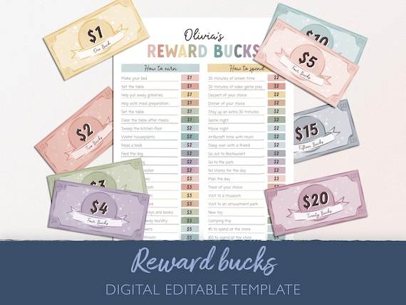 Kids Reward Bucks: Printable Chore Chart, Play Money (Digital Download)