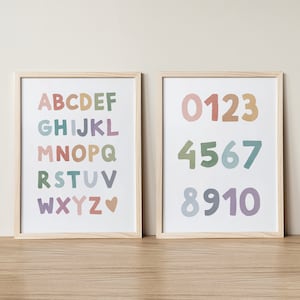 Alphabet Poster, Abc Poster, Educational Posters, Playroom Wall Decor, Pastel Painting, Set Of Two Prints, Homeschool Printables, Montessori