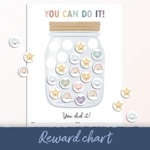 May include: A printable reward chart featuring a jar filled with colourful stickers. The chart reads "You Can Do It!" and "You did it!" with the text "Reward chart" at the bottom.
