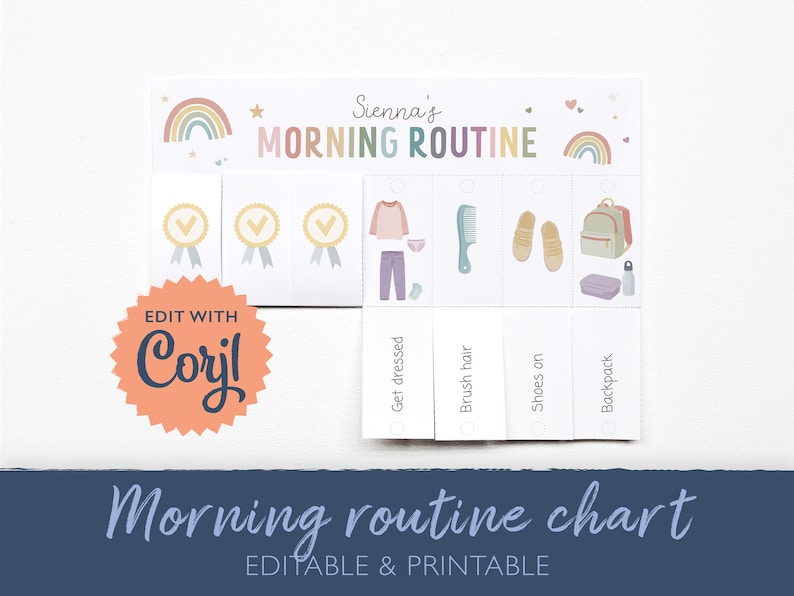 Editable Morning Routine Chart For Planning Toddler Routine, Daily Schedule, Chore Chart For Kids, Visual Schedule, Montessori, DIGITAL zdjęcie 1