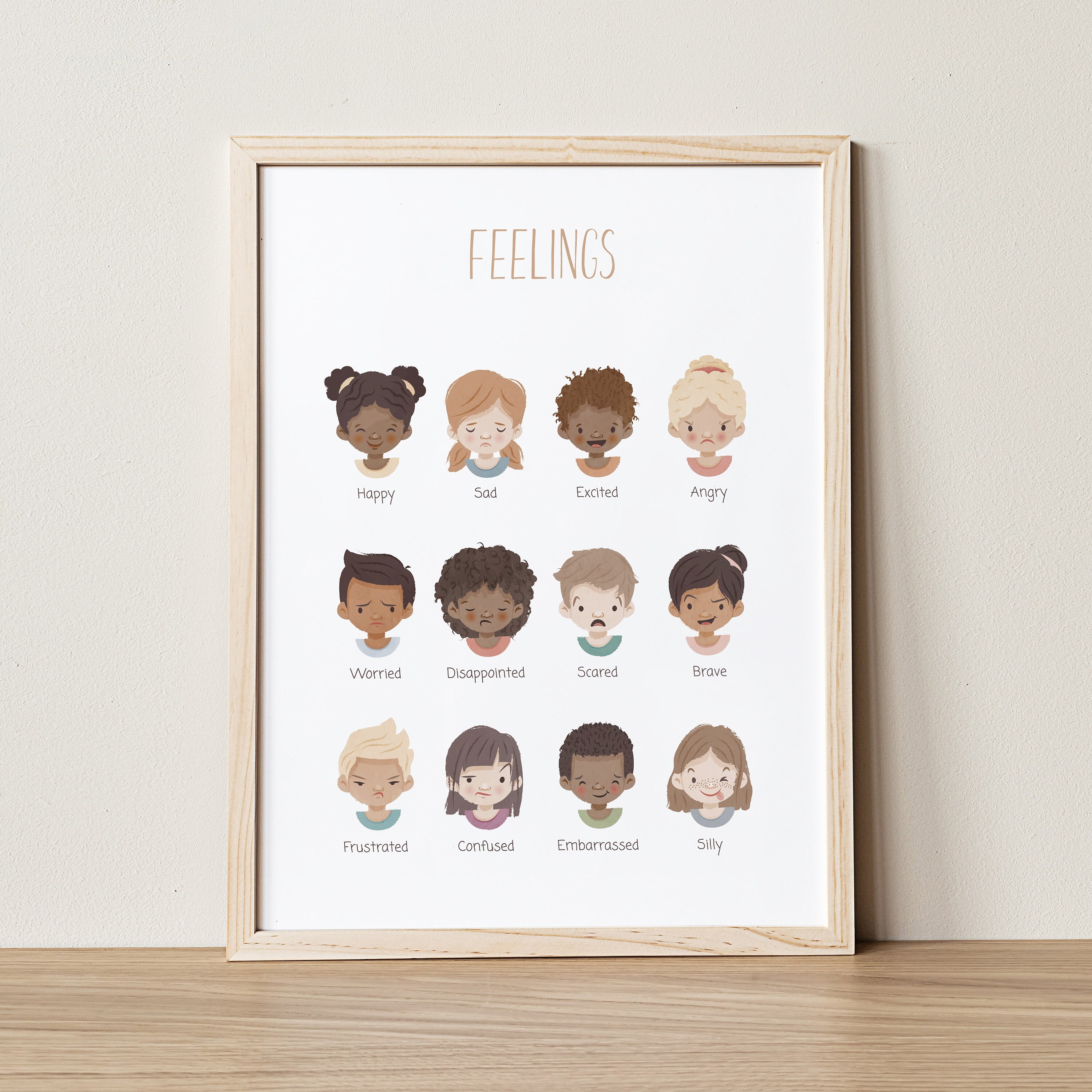 Feelings Poster, Educational Posters, Emotions Chart, Feelings Print, Montessori, Feelings Chart, Boho Classroom Decor, Nursery Wall Art
