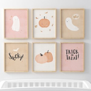 May include: Six framed prints with a Halloween theme. The prints feature ghosts, pumpkins, bats, and the text "Spooky!" "Boo!" and "Trick or Treat!"