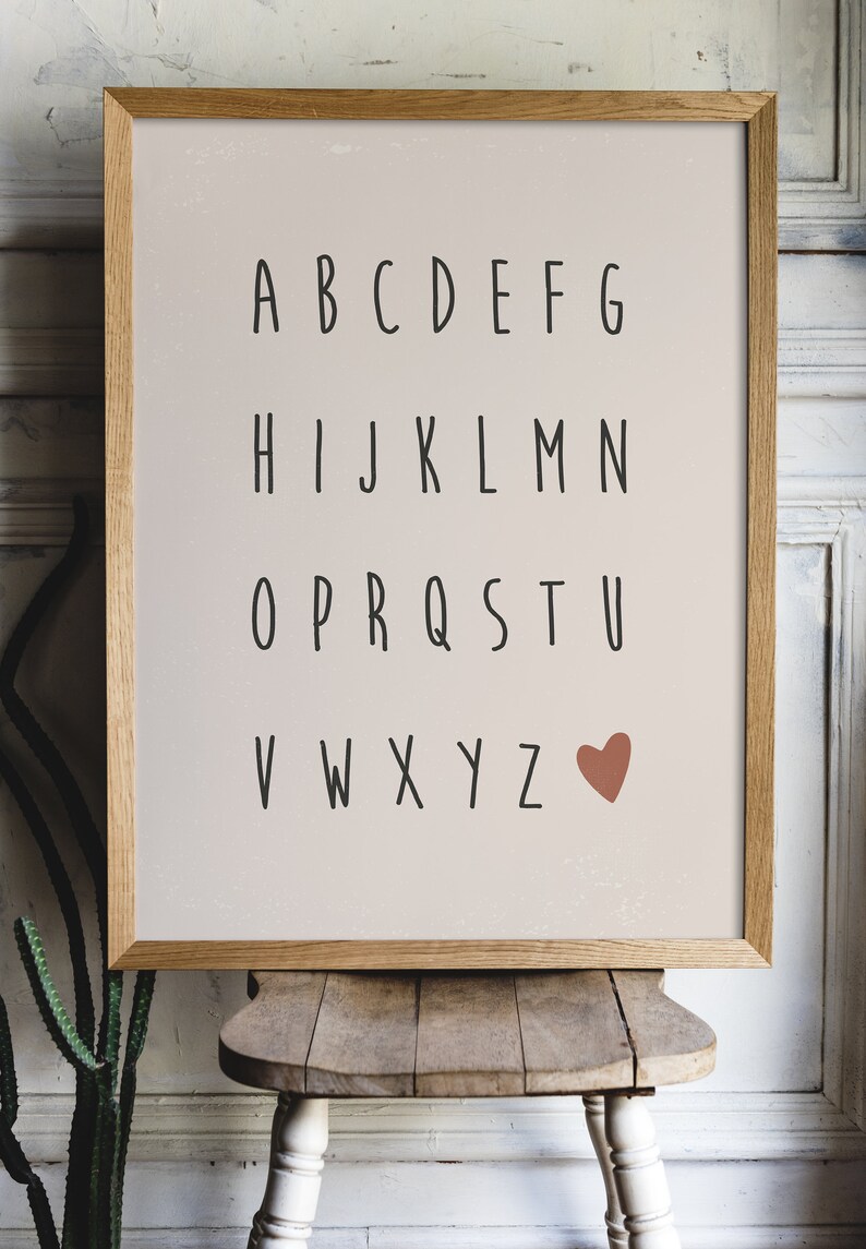Abc Poster Alphabet Poster Playroom Wall Art Beige Etsy