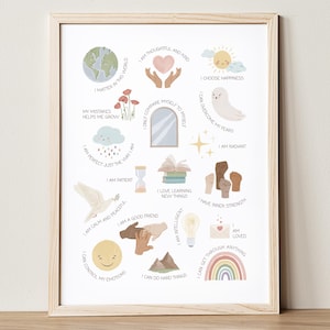 Affiche affirmation positive pour enfants, décoration thérapeutique, santé mentale, coin apaisant, psychologie scolaire, pleine conscience, cadeau affirmation, NUMÉRIQUE