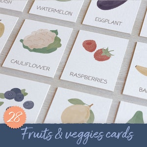 28 cartes-éclair de fruits et légumes, cartes-éclairs de légumes, cartes Montessori, imprimables éducatives, activités pour tout-petits, école à la maison, NUMÉRIQUE