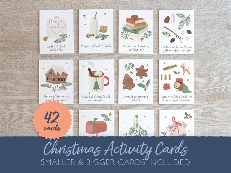 Editable Advent Calendar Activity Cards, Christmas Countdown, Kids Advent Flashcards, Children's Holiday Activities PRINTABLE image 1