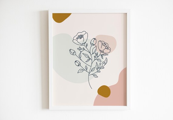 Boho Nursery Print Floral Line Drawing Bohemian Flowers Etsy