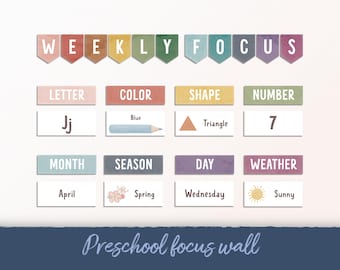 Preschool Focus Wall Bundle: Rainbow Learning Board, Circle Time Kit (Digital Download)