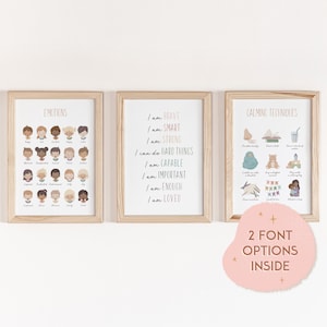 Kit para calmarse, arte de pared de 3 piezas, afirmaciones, estrategias calmantes, decoración del aula primaria, gráfico de emociones, psicólogo escolar, DIGITAL