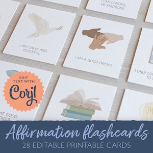 Cartes d'affirmation MODIFIABLES Cartes d'affirmation imprimables pour enfants, Cartes d'entretien d'auto-prise en charge, Cartes d'affirmation NUMÉRIQUES, Affirmations Je suis là-bas, Conseiller scolaire