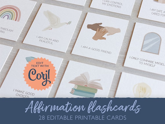 Editable Affirmation Flashcards for Kids: Self-Care (Digital Download)