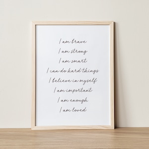 Affirmations Wall Art For Kids, Kid Affirmations, Educational Posters, I Am Enough, Kids Room Decor, Daily Affirmations, Kids Bedroom Decor