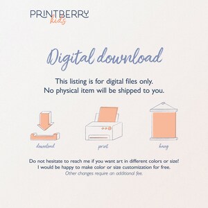 May include: Digital download graphic with icons for downloading, printing, and hanging. Text reads "This listing is for digital files only. No physical item will be shipped to you."